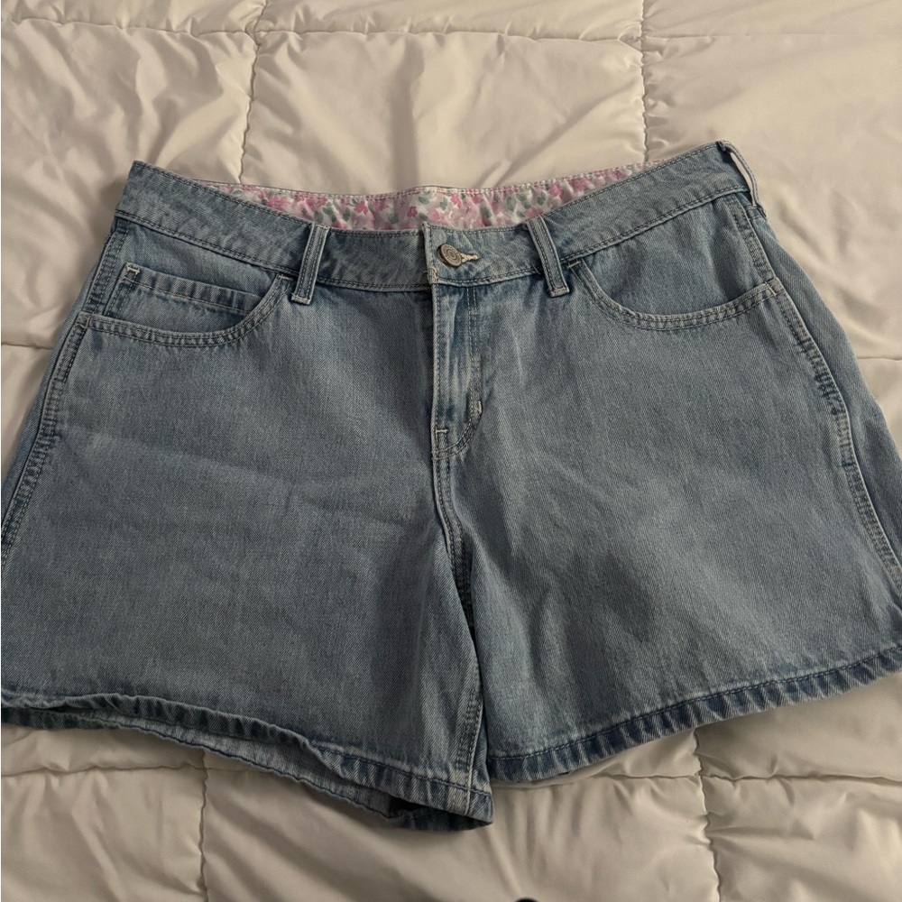 Hollister Light Blue Jean Floral Print Shorts